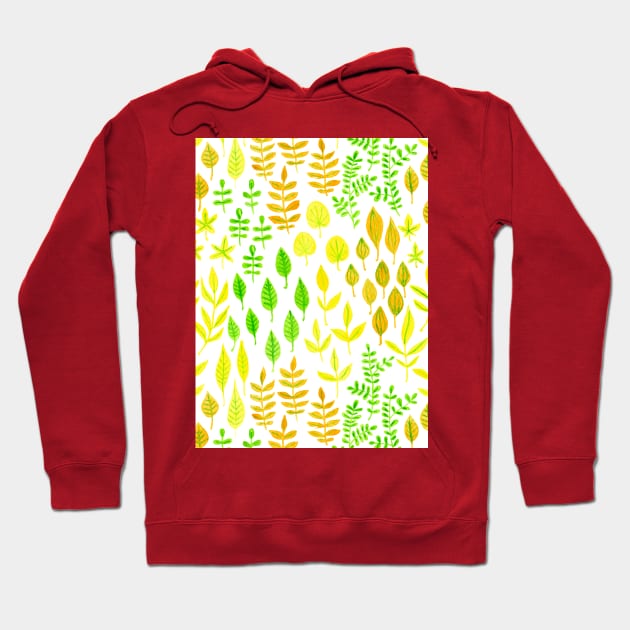 Watercolor doodle leaves pattern white Hoodie by katerinamk